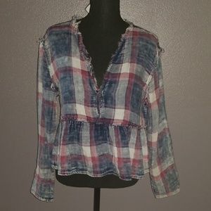 Gianni Bini-Plaid Jean Look Blouse